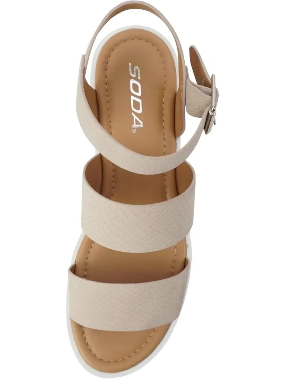 Women Nude Cobra Two Bands Lug Sole Open Toe Adjustable Block Heel Sandal Shoes